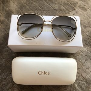 Chloe Gold/Green Round Oversized Sunglasses